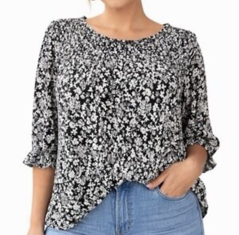 NEW Terra & Sky Blouse Tunic Top 2X Cottage Coastal Feminine Tradwife Boho Flowy
